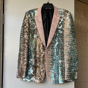 HOLIDAY SPARKLE TUX ASOS Sequin Jacket with Pink Lapel